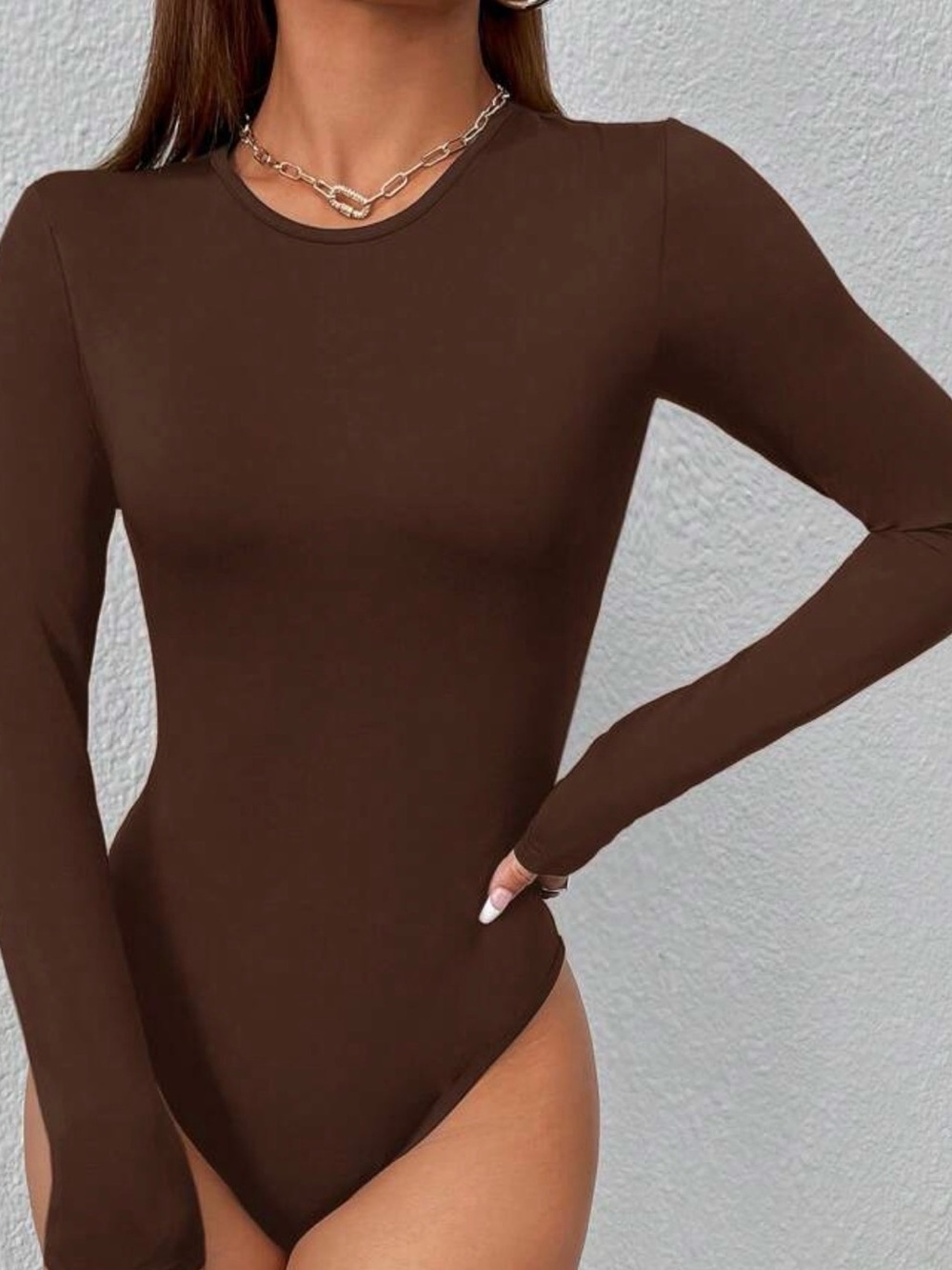 Classic Brown Long Sleeve Crewneck Bodysuit